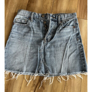 Aeropostale Skirt Womens Blue Denim High Rise Button Fly Raw Hem Aero Jean Mini